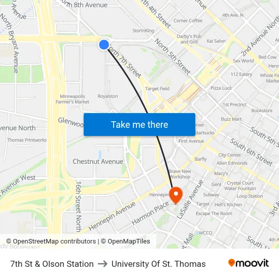 7th St & Olson Station to University Of St. Thomas map