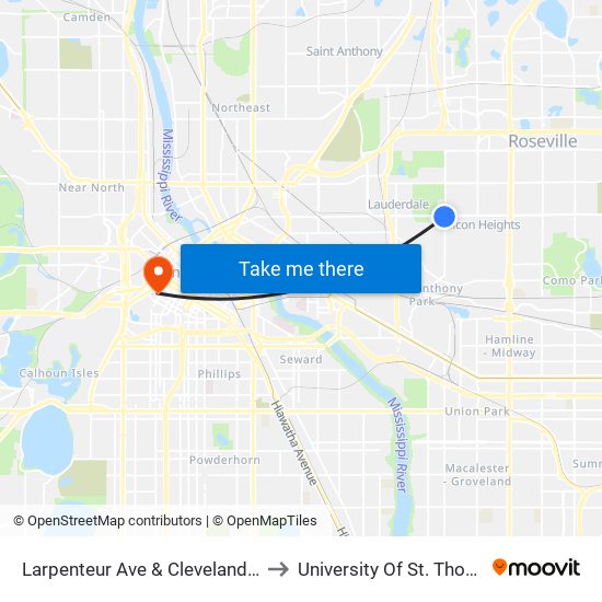 Larpenteur Ave & Cleveland Ave to University Of St. Thomas map