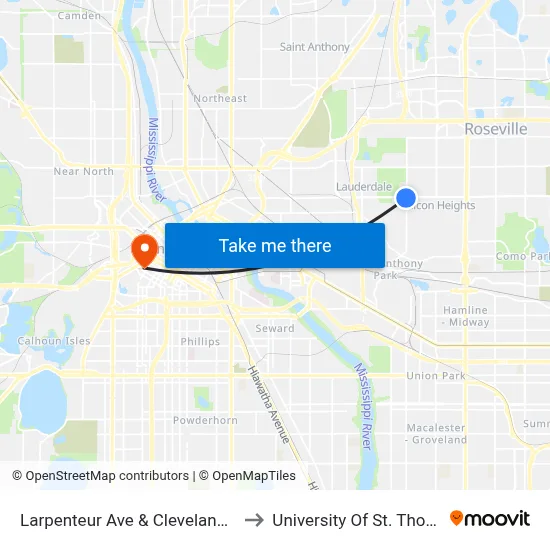 Larpenteur Ave & Cleveland Ave to University Of St. Thomas map