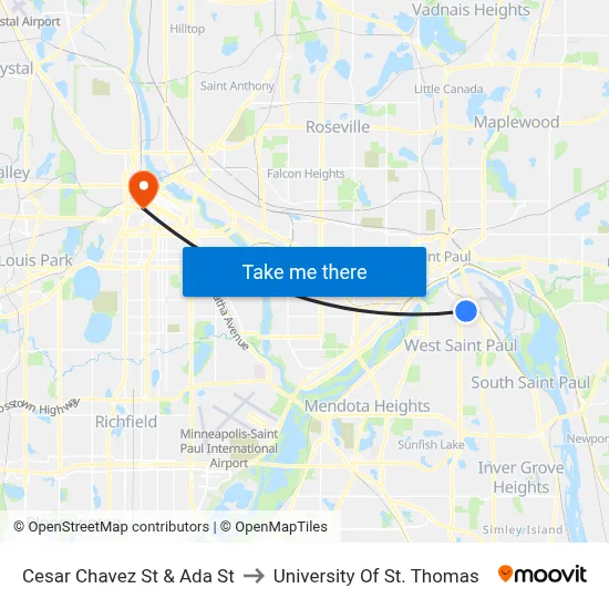 Cesar Chavez St & Ada St to University Of St. Thomas map