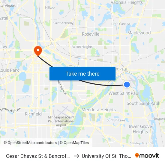 Cesar Chavez St & Bancroft Ave to University Of St. Thomas map