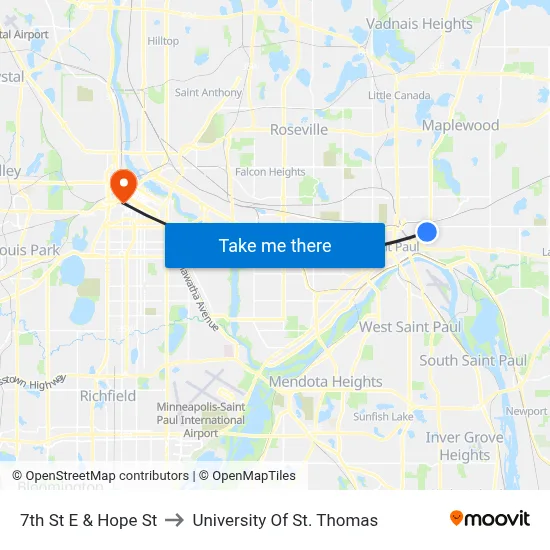 7th St E & Hope St to University Of St. Thomas map