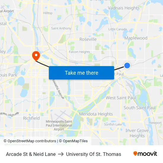 Arcade St & Neid Lane to University Of St. Thomas map