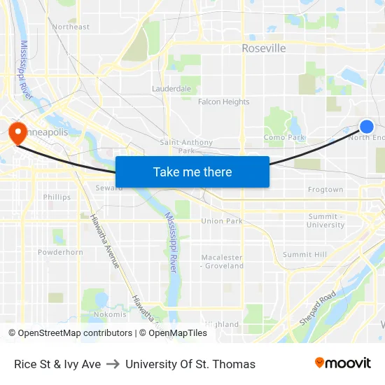 Rice St & Ivy Ave to University Of St. Thomas map