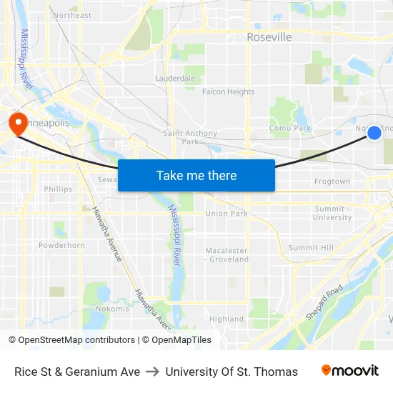 Rice St & Geranium Ave to University Of St. Thomas map