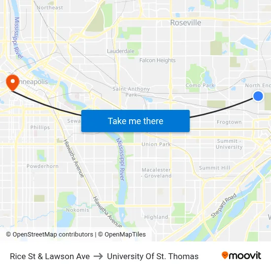 Rice St & Lawson Ave to University Of St. Thomas map