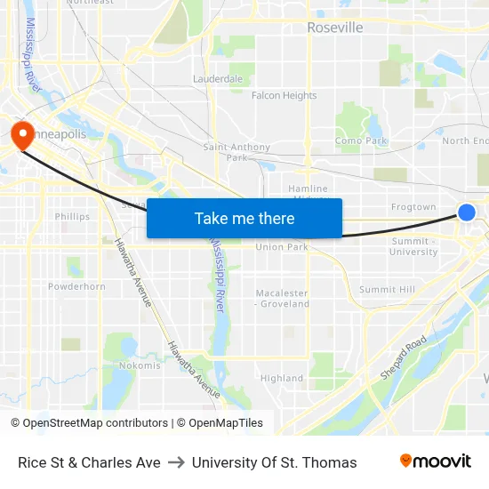 Rice St & Charles Ave to University Of St. Thomas map