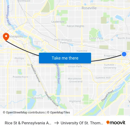 Rice St & Pennsylvania Ave to University Of St. Thomas map