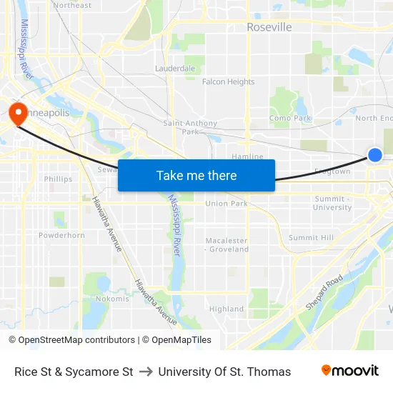 Rice St & Sycamore St to University Of St. Thomas map