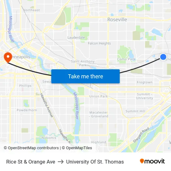 Rice St & Orange Ave to University Of St. Thomas map