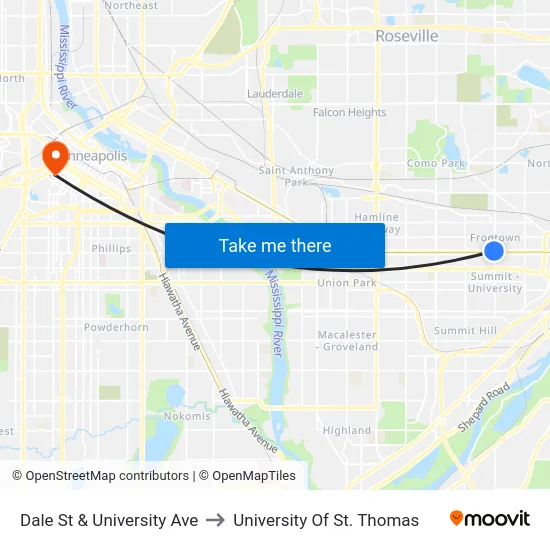 Dale St & University Ave to University Of St. Thomas map
