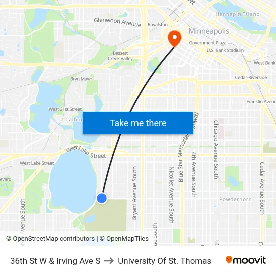 36th St W & Irving Ave S to University Of St. Thomas map