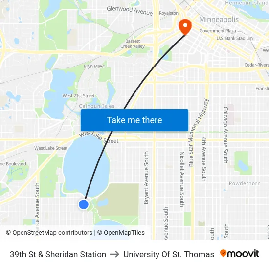39th St & Sheridan Station to University Of St. Thomas map