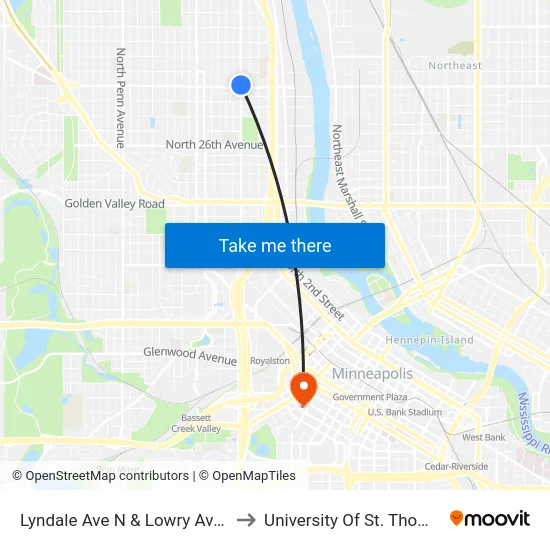 Lyndale Ave N & Lowry Ave N to University Of St. Thomas map