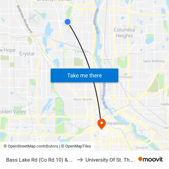 Bass Lake Rd (Co Rd 10) & #5701 to University Of St. Thomas map