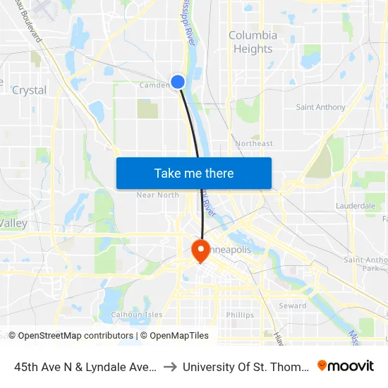 45th Ave N & Lyndale Ave N to University Of St. Thomas map