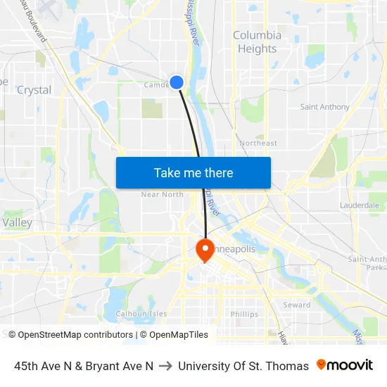 45th Ave N & Bryant Ave N to University Of St. Thomas map