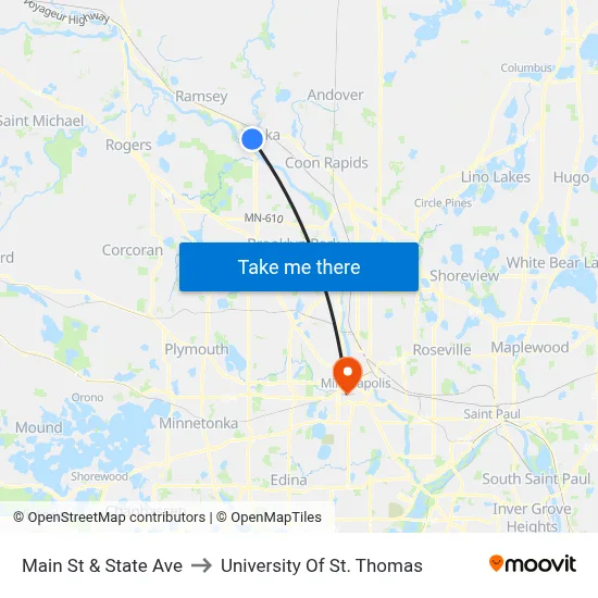 Main St & State Ave to University Of St. Thomas map