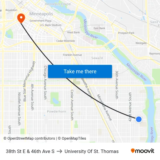 38th St E & 46th Ave S to University Of St. Thomas map