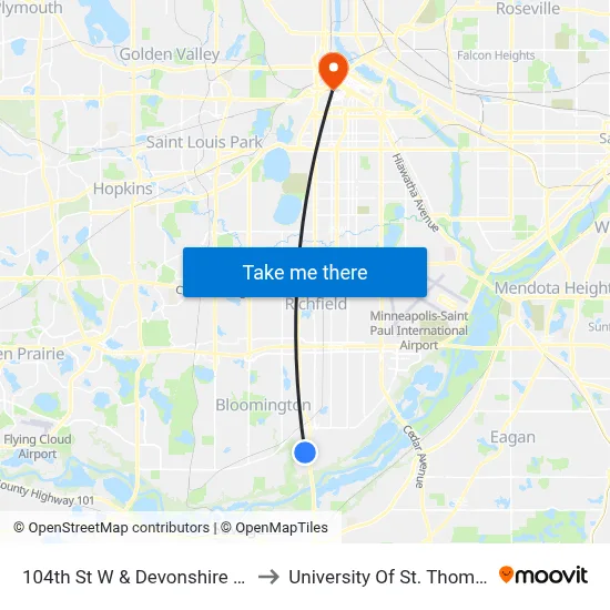 104th St W & Devonshire Rd to University Of St. Thomas map