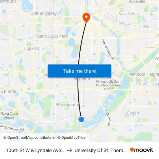 106th St W & Lyndale Ave S to University Of St. Thomas map