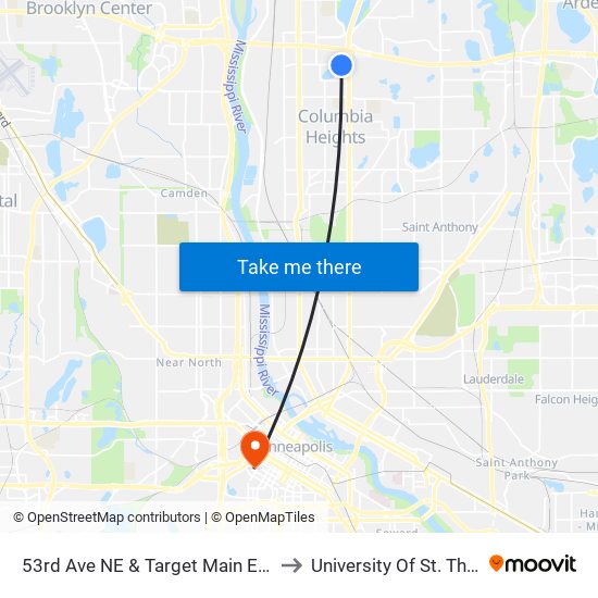 53rd Ave NE & Target Main Entrance to University Of St. Thomas map