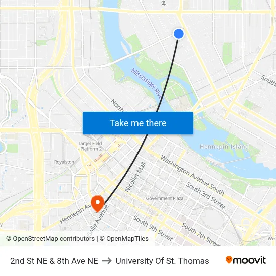 2nd St NE & 8th Ave NE to University Of St. Thomas map