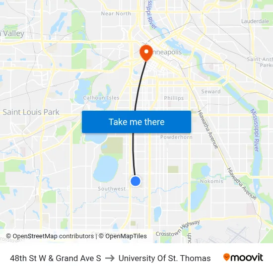 48th St W & Grand Ave S to University Of St. Thomas map