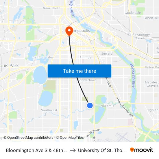 Bloomington Ave S & 48th St E to University Of St. Thomas map