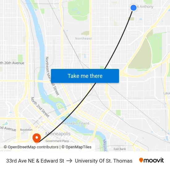 33rd Ave NE & Edward St to University Of St. Thomas map