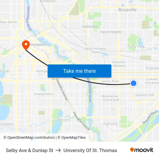 Selby Ave & Dunlap St to University Of St. Thomas map