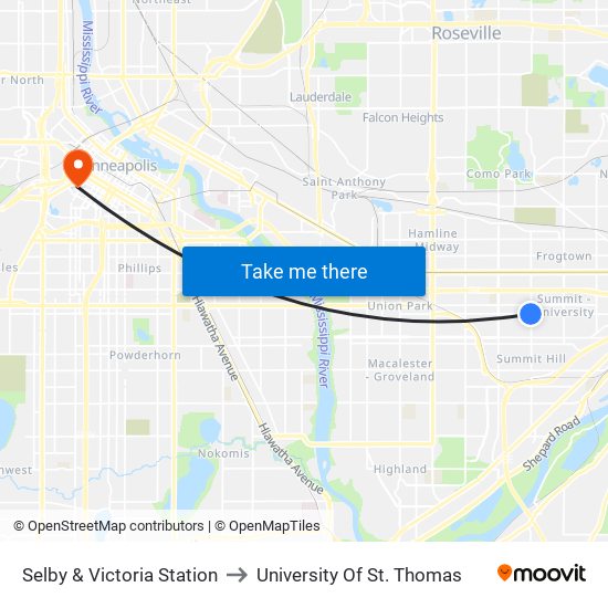 Selby & Victoria Station to University Of St. Thomas map