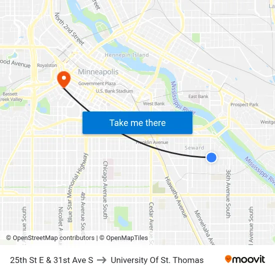25th St E & 31st Ave S to University Of St. Thomas map