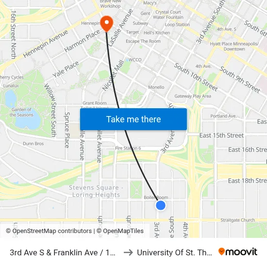 3rd Ave S & Franklin Ave / 19th St E to University Of St. Thomas map
