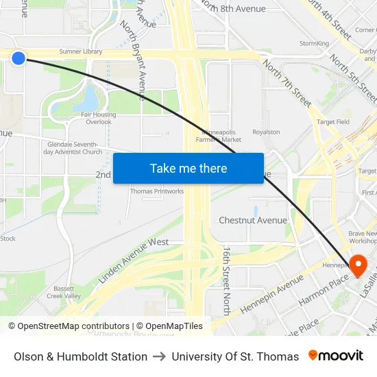Olson & Humboldt Station to University Of St. Thomas map