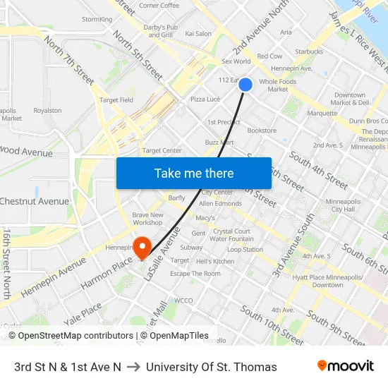 3rd St N & 1st Ave N to University Of St. Thomas map