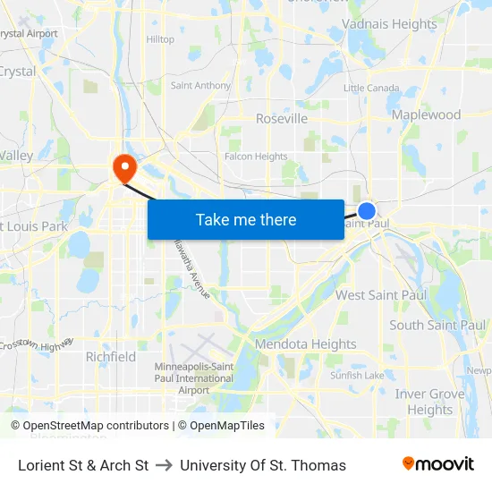 Lorient St & Arch St to University Of St. Thomas map
