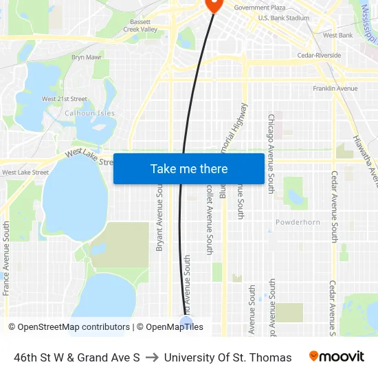 46th St W & Grand Ave S to University Of St. Thomas map