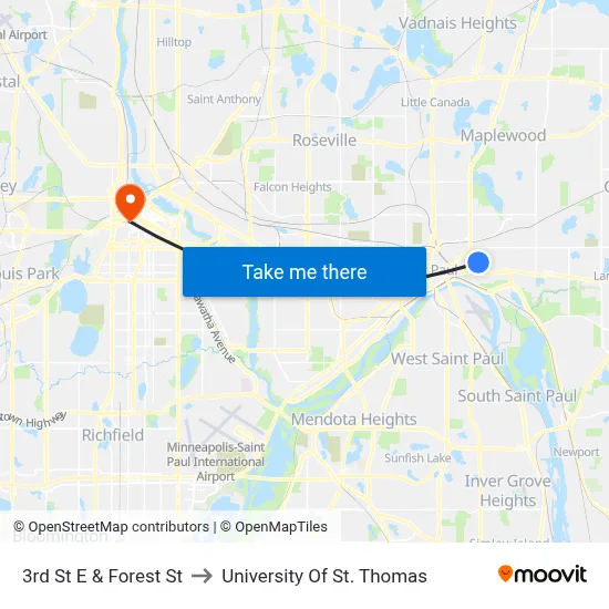 3rd St E & Forest St to University Of St. Thomas map