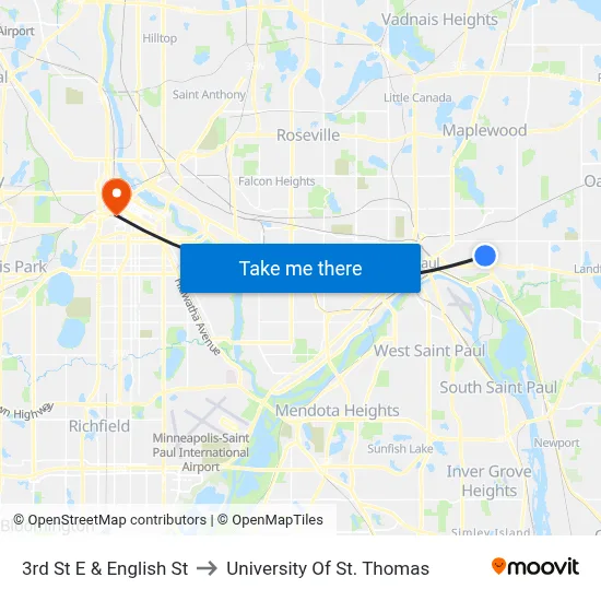 3rd St E & English St to University Of St. Thomas map