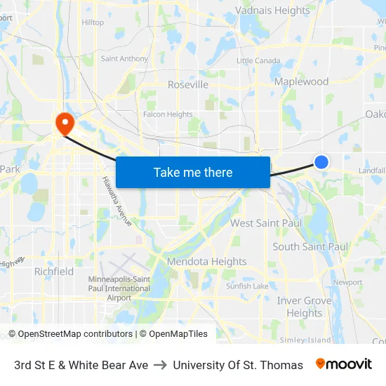 3rd St E & White Bear Ave to University Of St. Thomas map