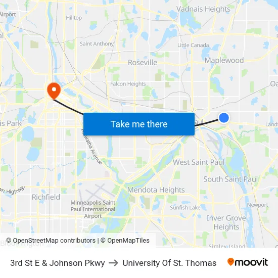3rd St E & Johnson Pkwy to University Of St. Thomas map