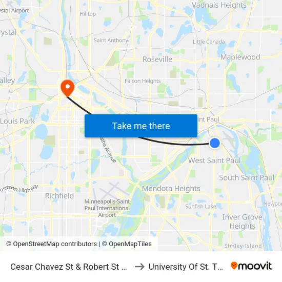 Cesar Chavez St & Robert St / State St to University Of St. Thomas map