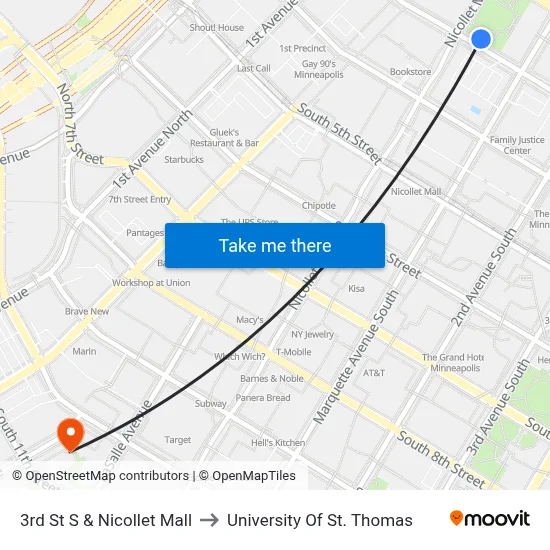 3rd St S & Nicollet Mall to University Of St. Thomas map