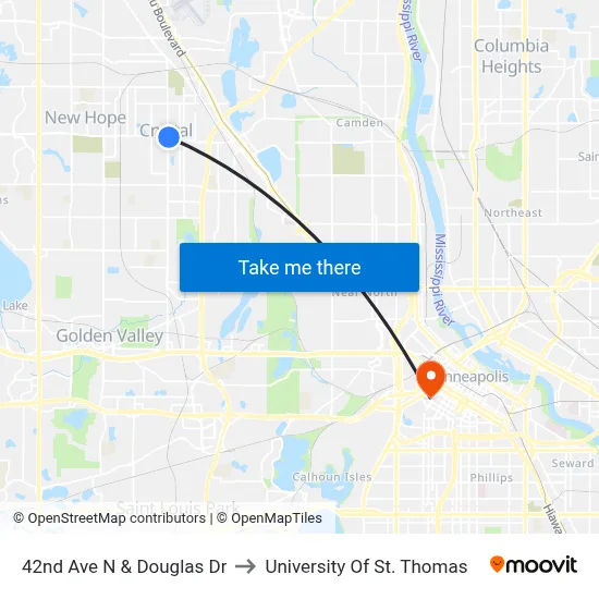 42nd Ave N & Douglas Dr to University Of St. Thomas map