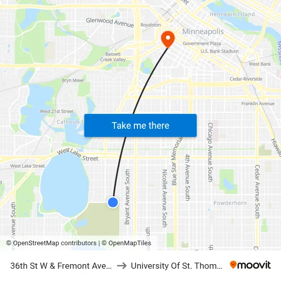 36th St W & Fremont Ave S to University Of St. Thomas map