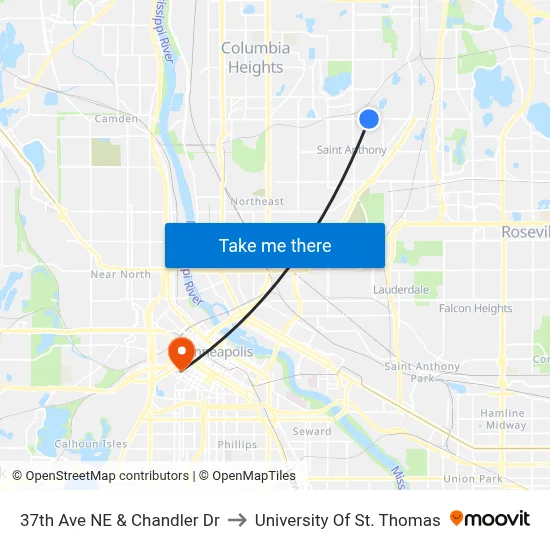 37th Ave NE & Chandler Dr to University Of St. Thomas map