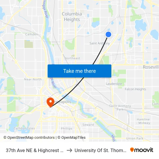 37th Ave NE & Highcrest Dr to University Of St. Thomas map