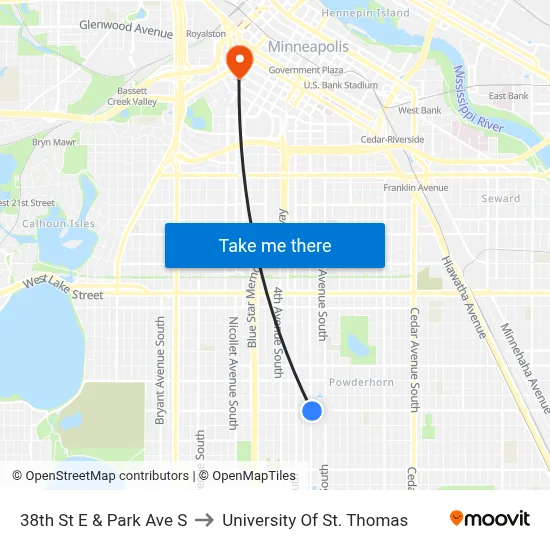 38th St E & Park Ave S to University Of St. Thomas map