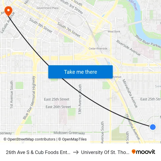 26th Ave S & Cub Foods Entrance to University Of St. Thomas map